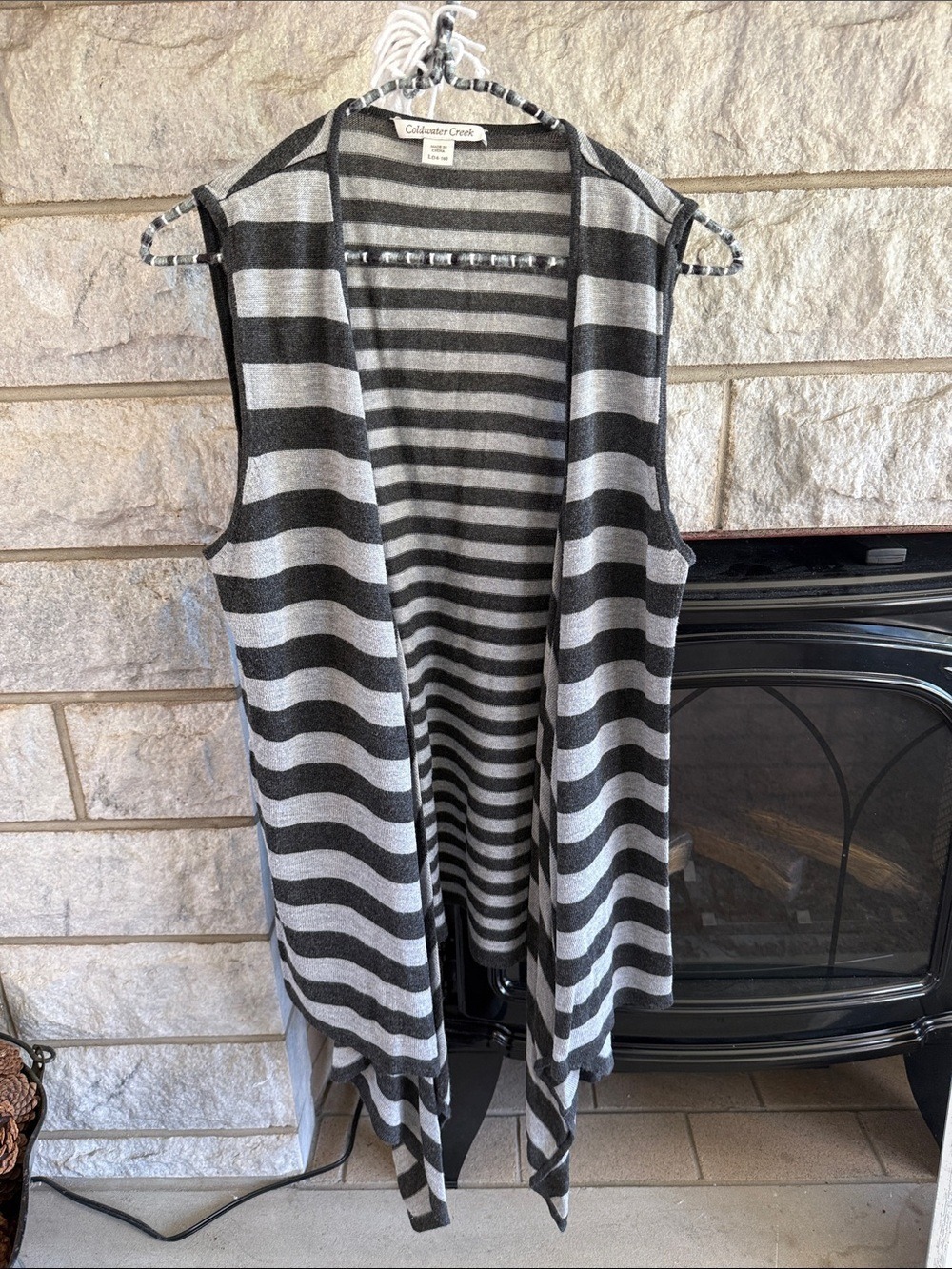 Coldwater Creek Gray and Black Striped Open-Front Cardigan Sz Large